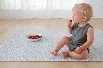 SMALL: Grey Petal / Mint Green Stripes Play Mat
