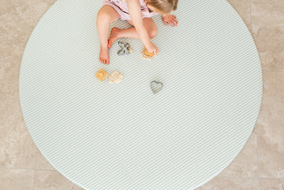 ROUND: Grey Petal / Mint Green Stripes Play Mat