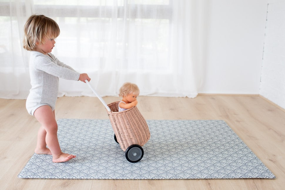 SMALL: Dark Grey Scallops / Clay Stripes Play Mat